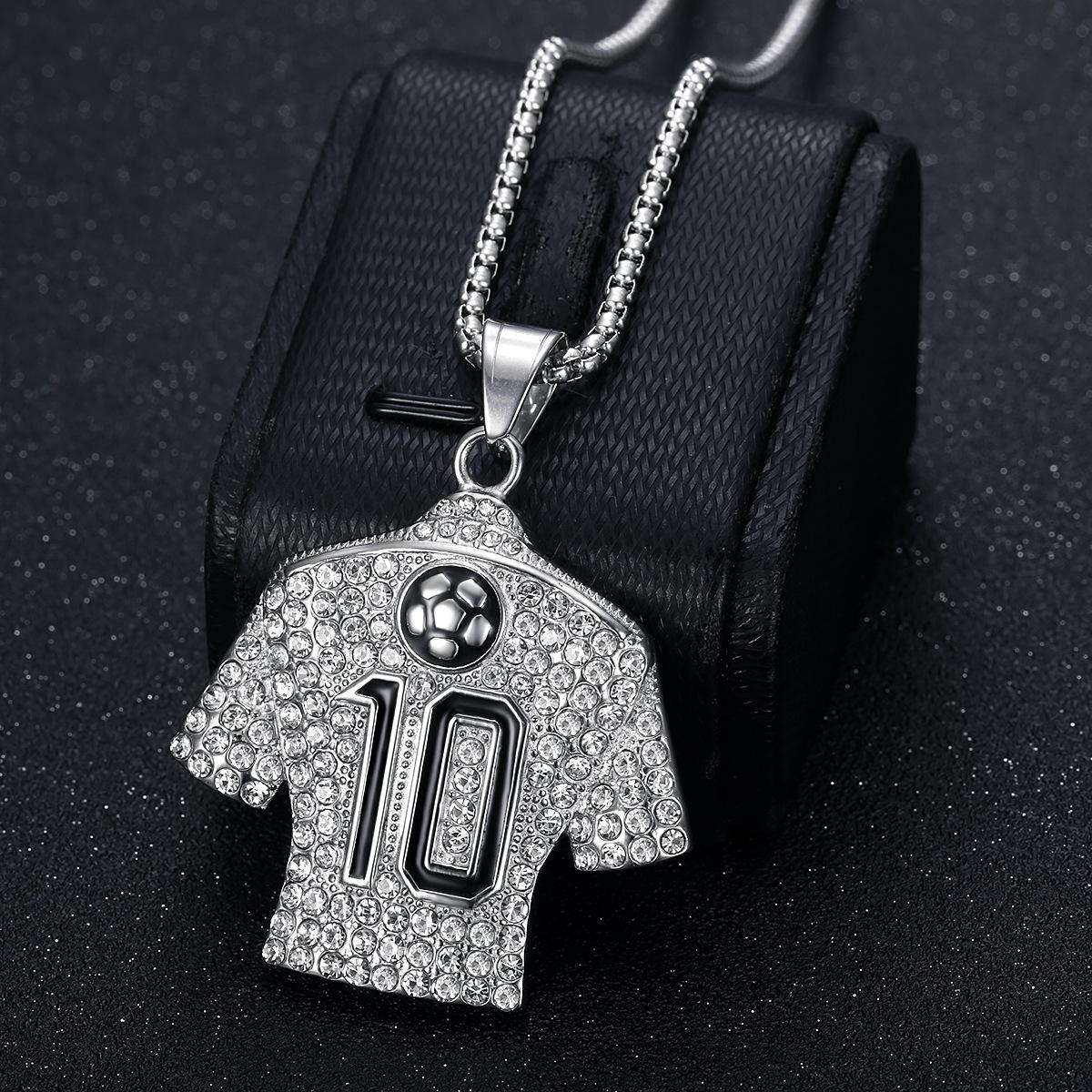 

Новые модные и трендовые аксессуары в стиле хип-хоп, футбольная подвеска с бриллиантами, размер 10, джерси, ожерелье с подвеской 60CM