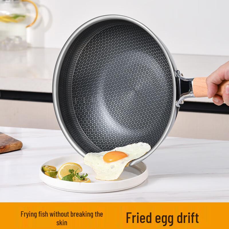ZISIZ 30cm 316 Stainless Steel Non-Stick Wok