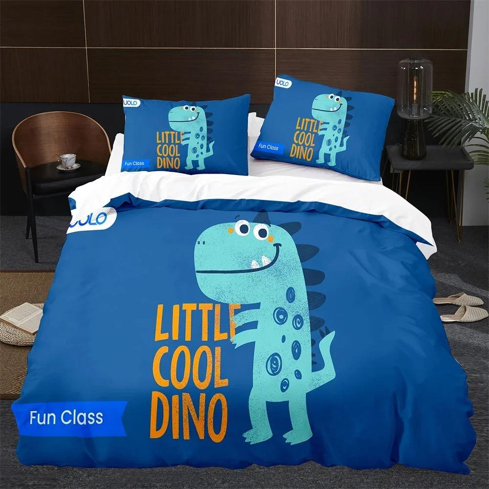 BCartoon Dinosaur Duvet Cover King Queen Size Jurassic World Theme Bedding Set for Kids Boys Ancient Animal Polyester Quilt Cove