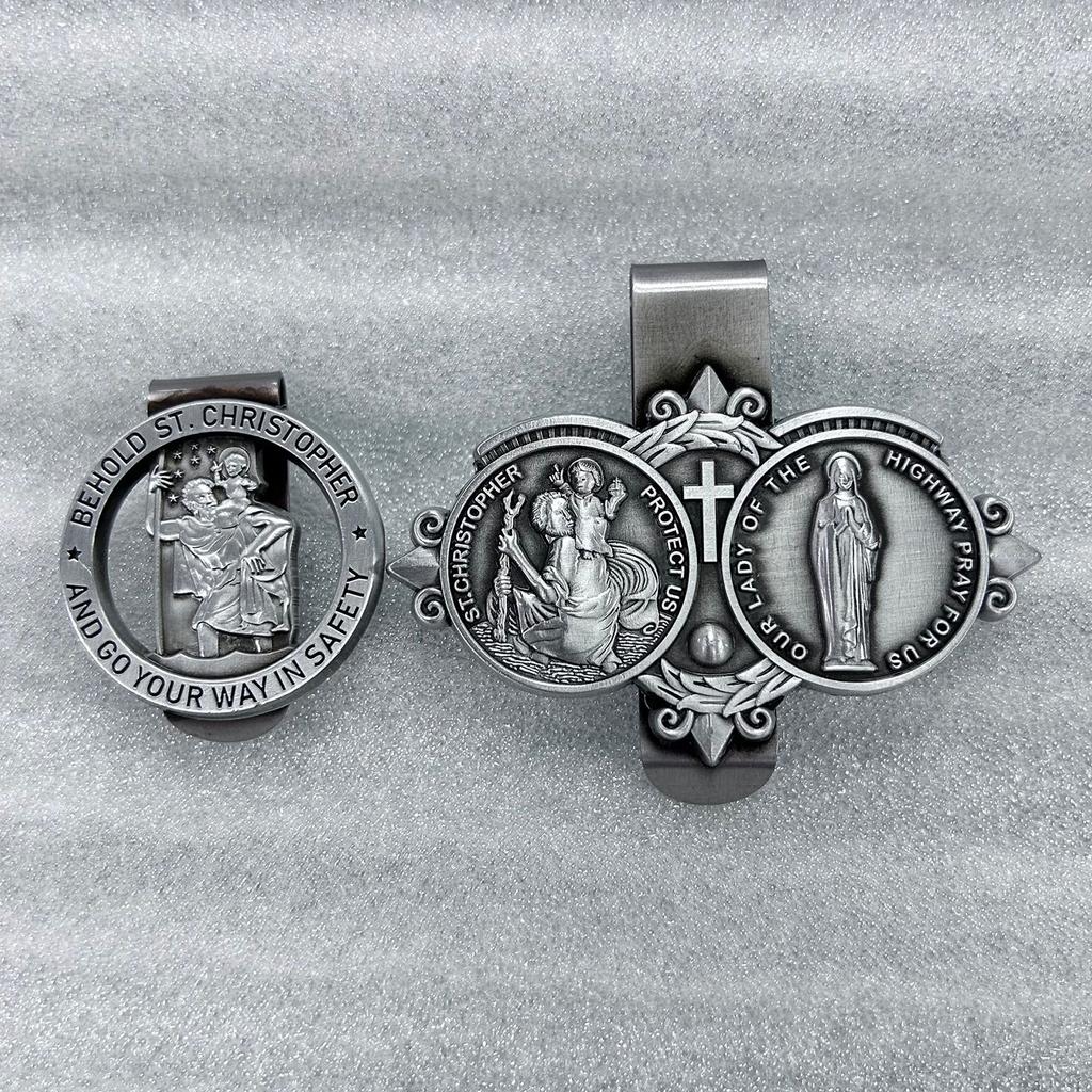 Religious Medal Clip Accessory Patron Saint Christopher Car Visor Clip for New Drivers Catholic Gift Pin Clip