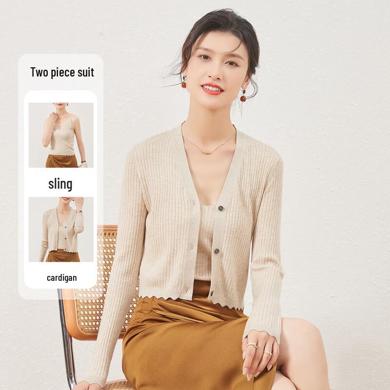 Women s Wool Silk Blend Knit Cardigan & Camisole Set L