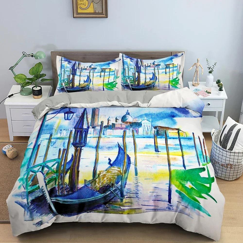 Comforter Watercolor Sailboat Bedding Set Bedclothes King Queen Twin With 3D Luxury S