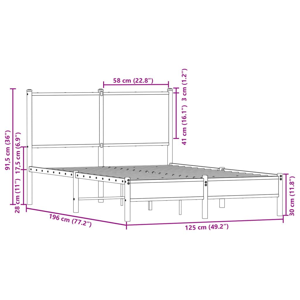 Metal Bed Frame Without Mattress Sonoma Oak Finish 120 X 190 Cm
