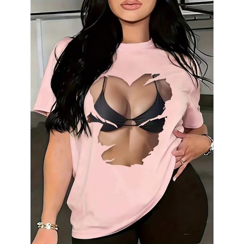 T-shirt da donna a maniche corte stampata in 3D, abbigliamento taglie forti da donna, alla moda e versatile, casual, per l'uso quotidiano