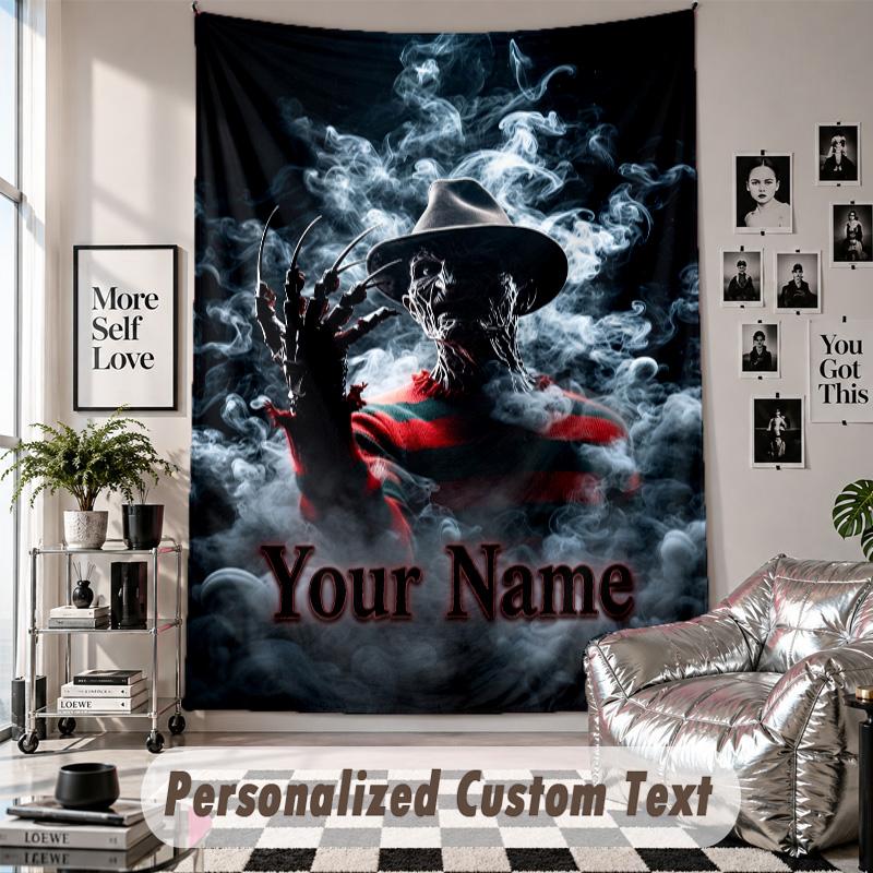 Custom Tapestry Wall Hanging, A Nightmare on Elm Street Freddy Krueger Personalized Name Text Home Wall Decor