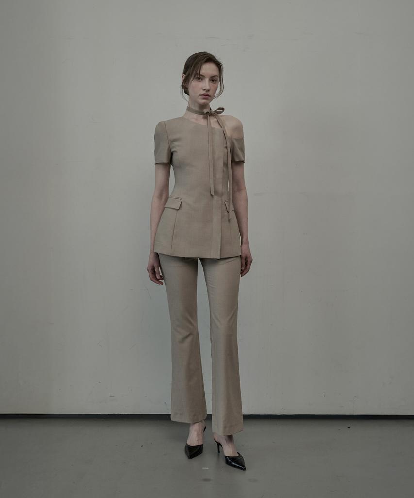 Mausolleum Emma Linen Semi Bootcut Slacks - Beige