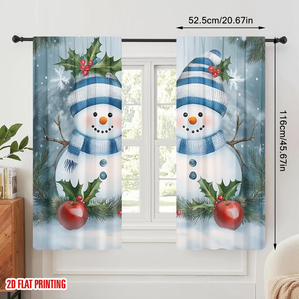 2pcs,2D plane printing Curtains Roller Blinds Cute Snowmen Christmas Scene (3) Polyester (without rod) Festive Use for Living
