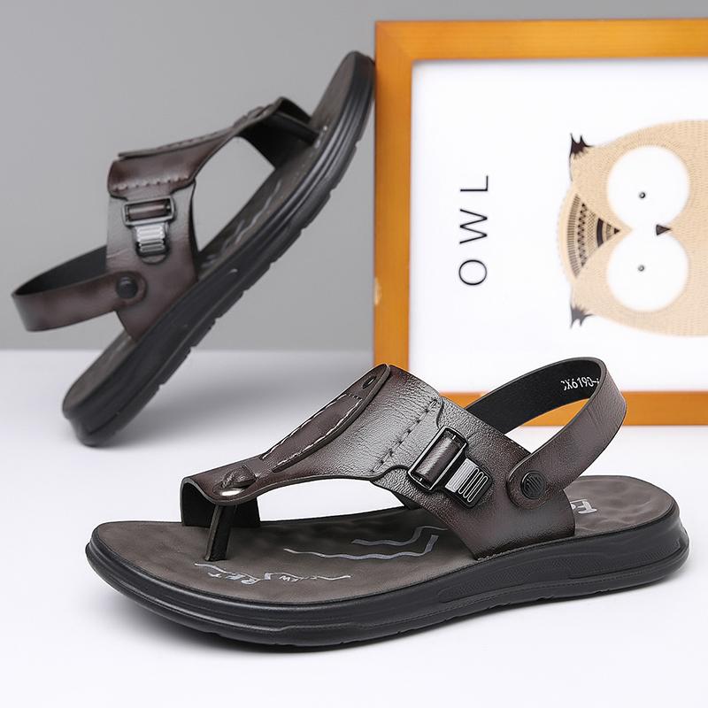 TUINANLE Neue Herren Rutschfeste Ledersandalen Offene Zehen Weiche Sommer Strand Pantoffeln für Herren Outdoor Lässige Bequeme Sandalen