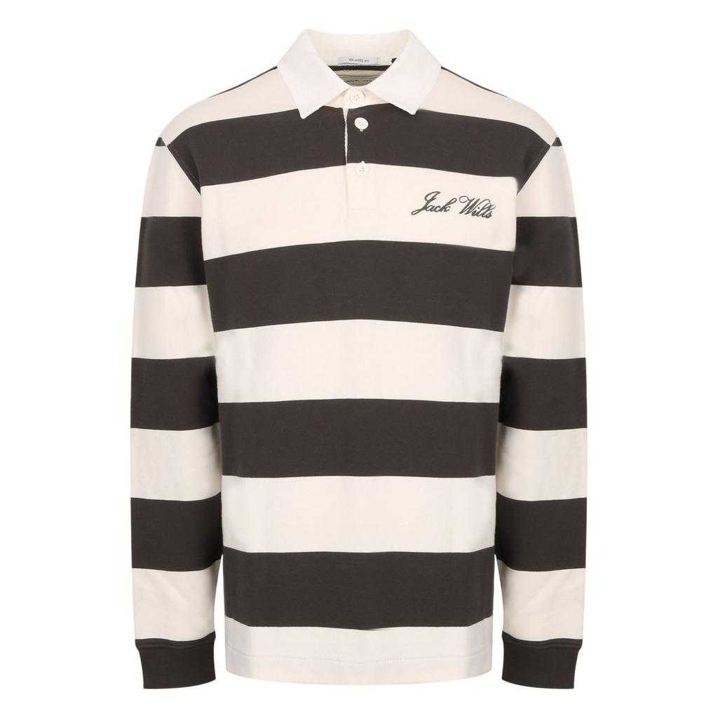 Jack Wills Mens Jersey Collared Relaxed Fit Long-Sleeved Rugby Shirt
