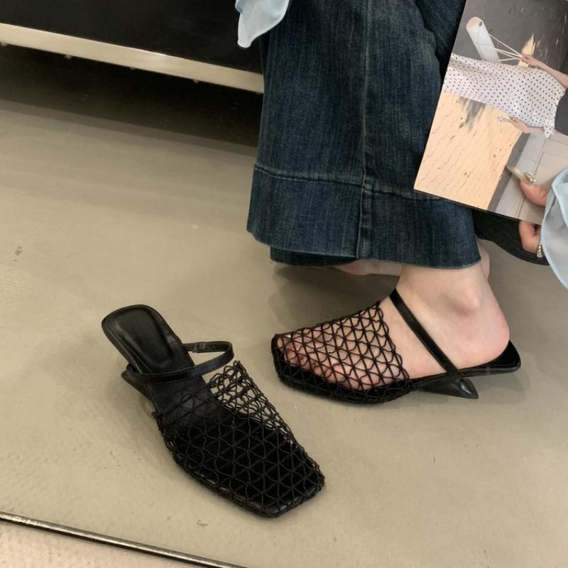 

2025 Новые летние дышащие шлепанцы на танкетке, женская модная повседневная уличная женская обувь, сандалии-мюли 34 чёрный