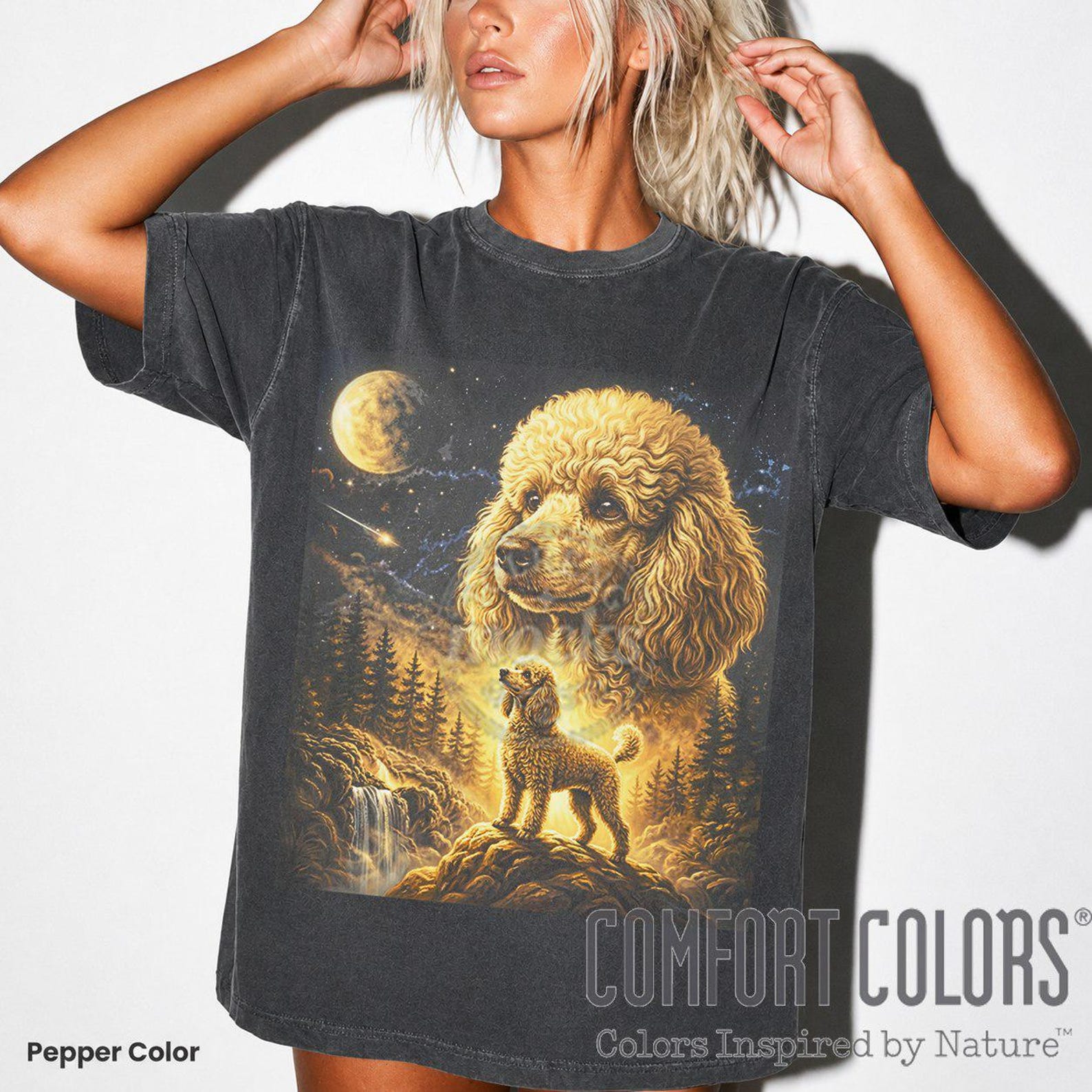 Comfort Colors Poodle Howling To The Moon Shirt, Dog Graphic SweaT-Shirt, Funny Animal T-Shirt, Poodle Mom And Dad Tee, Dog Lover Gift ID S