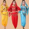 Adult Indian Belly Dance & Xinjiang Ethnic Dance Costume Set with Long Sleeve Top and Highlight Pants