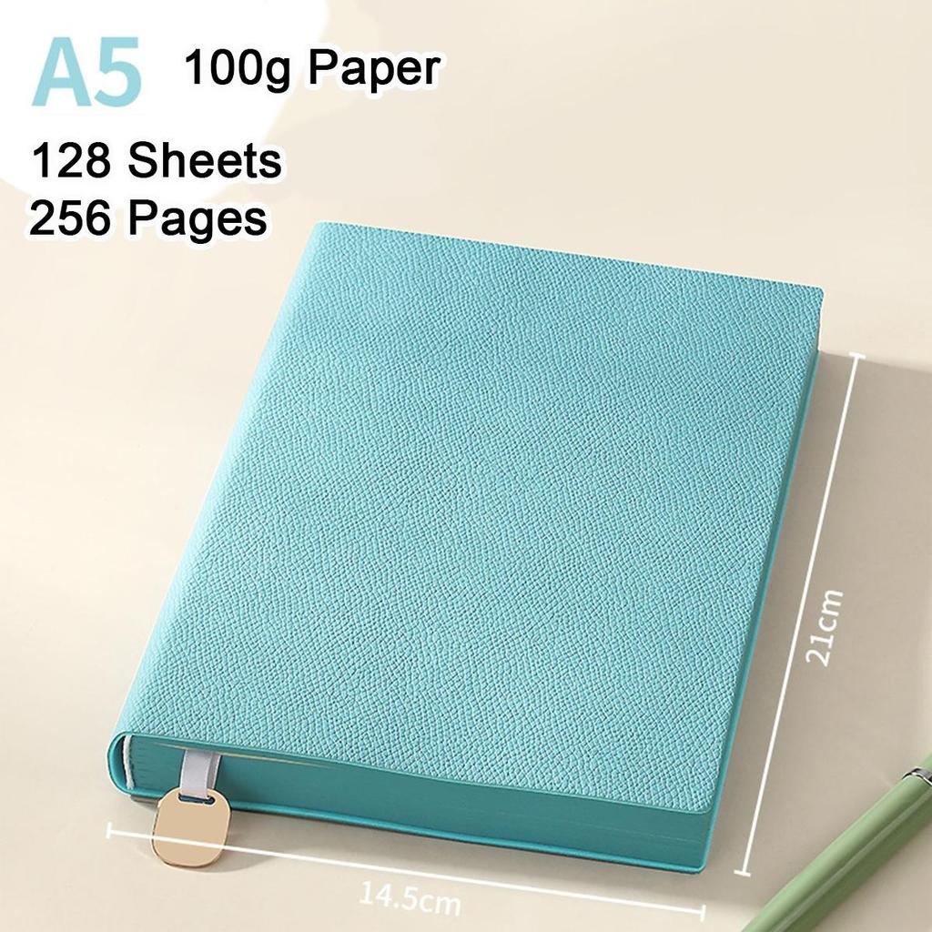 A5 Litchi Leather Thickened Student Notebook, Diary, Work Notebook, Business Meeting Record Book, Subject Notes, 128 Sheets 256 Pages