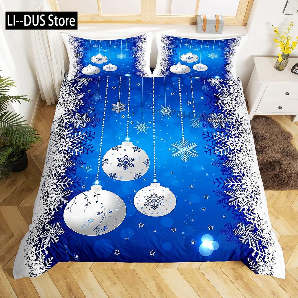 Winter Duvet Cover Set Various Different Snowflakes Decor 3 Piece Bedding Set with 2 Pillow Shams Full King Queen Twin Size