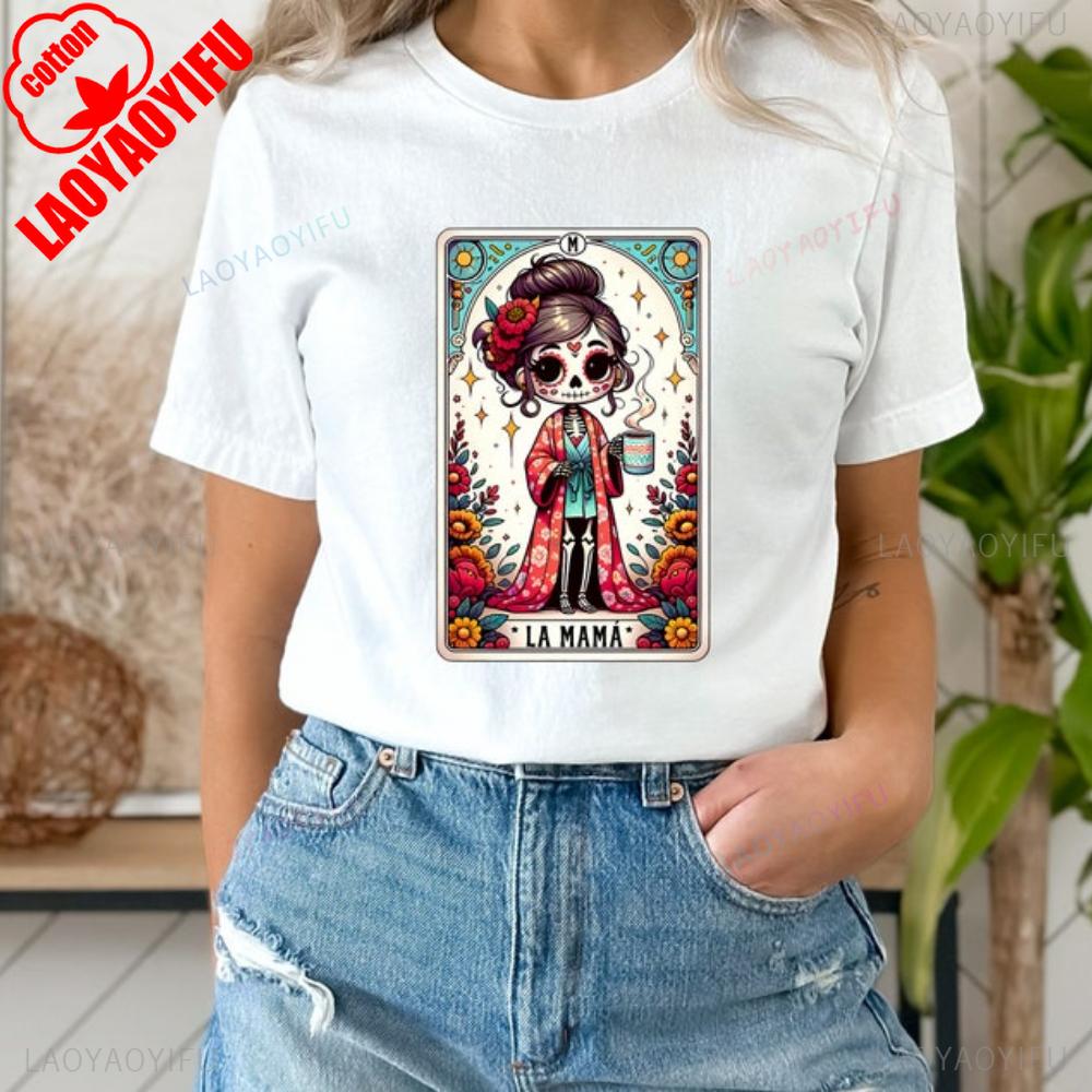 La Mamá Tarotkort Skjorte Morsom Meksikansk Mamma T-skjorte Spansk Morsdag Latina Skjelett Catrina Mamma Klær Komfortabel