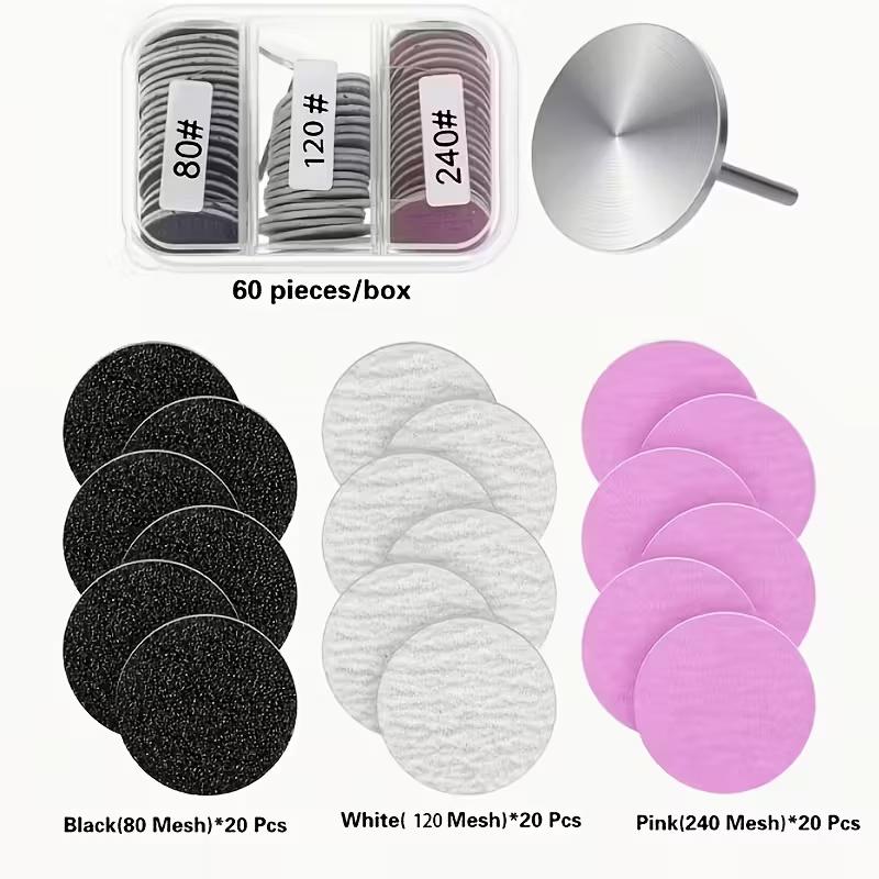 60 pieces sandpaper tray with metal nail drill 0.98 inch - Sandpaper tray nail drill replacement for pedicures and manicures
