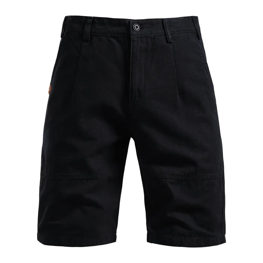 Summer Men's Cotton Casual Shorts Straight Knee Length Short Pants Solid Color Cargo Shorts Men