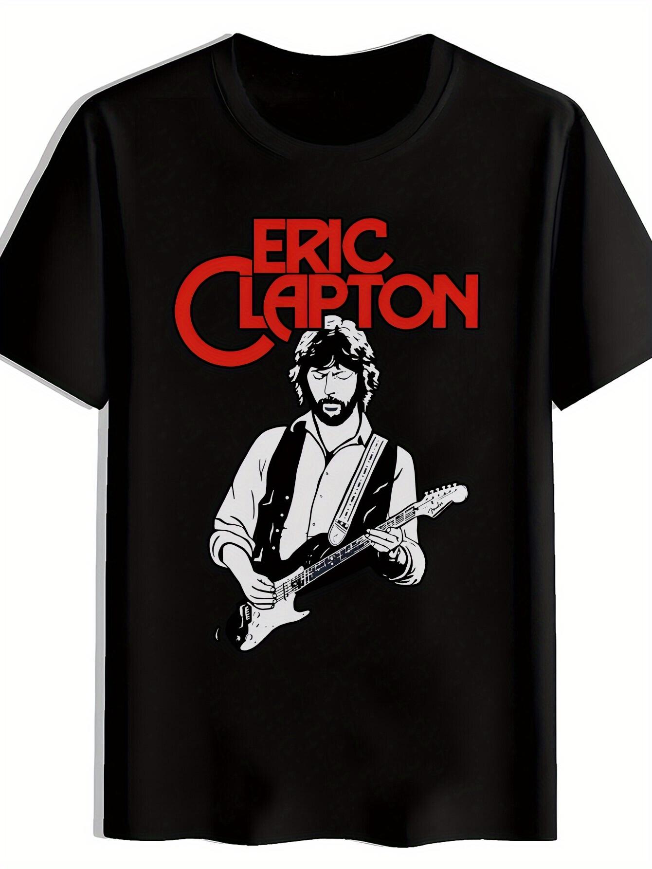 Vintage Rock Band Graphic T-shirt - Black Tee with Red Eric Clapton Design S