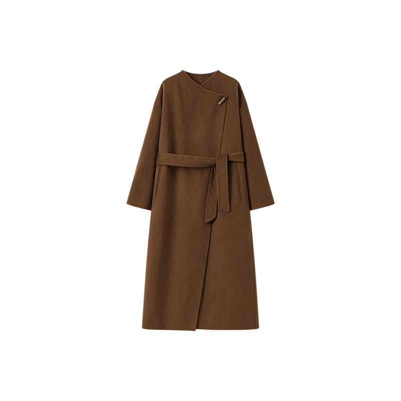 

2025 winter long one-button wool coat women s horn button woolen coat double-sided cashmere coat L