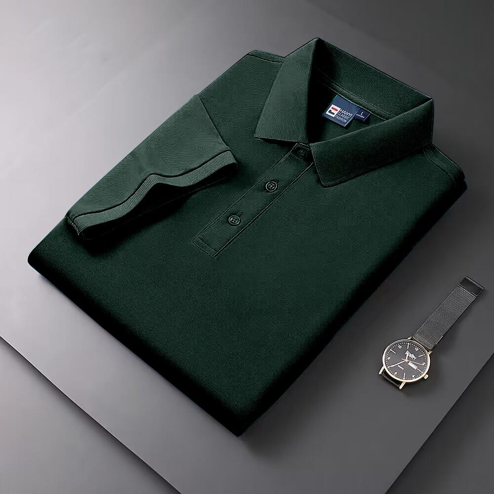 025 Summer New Men's Short Sleeved Solid Color Polo Shirt Breathable and Comfortable Elastic Top Casual Business New Style