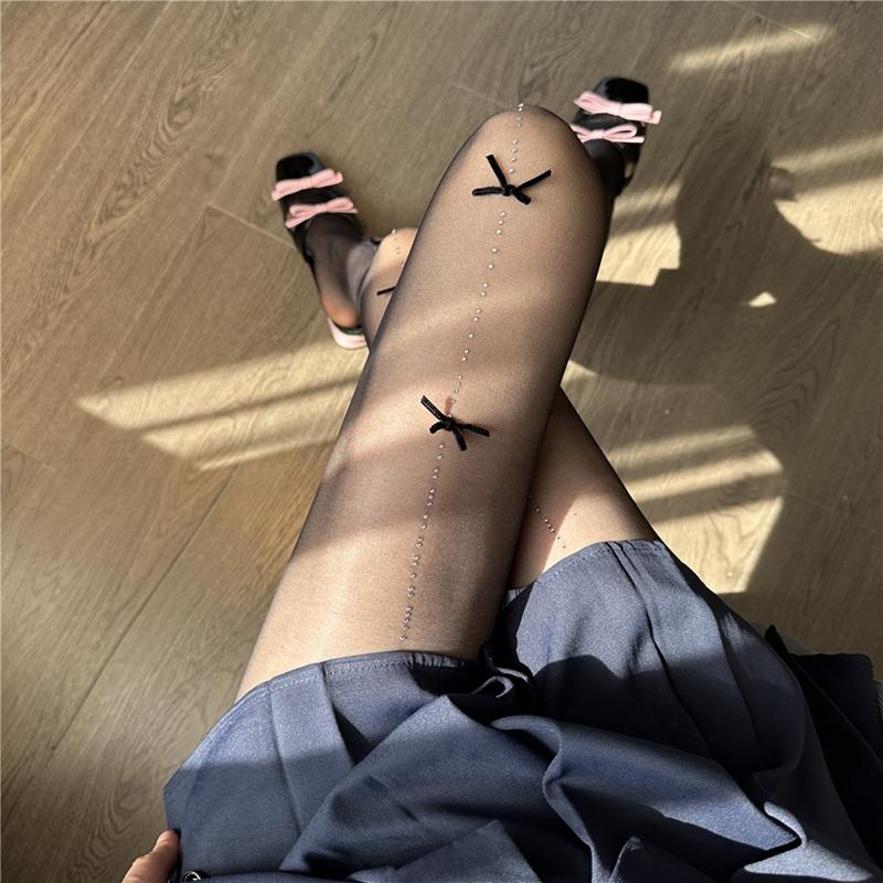 

6 Colors Women Lolita Stockings Cosplay Anime Basic Lolita Black Pantyhose Crystal Bowknot Tights Girls Sweet Bottomed Leggings One Size чорний