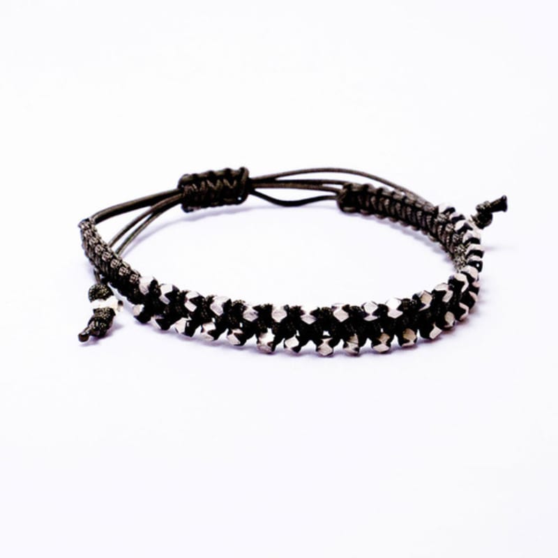 HARANG HR 306B_Silver Ball Fabric Bracelet (Dark Brown)