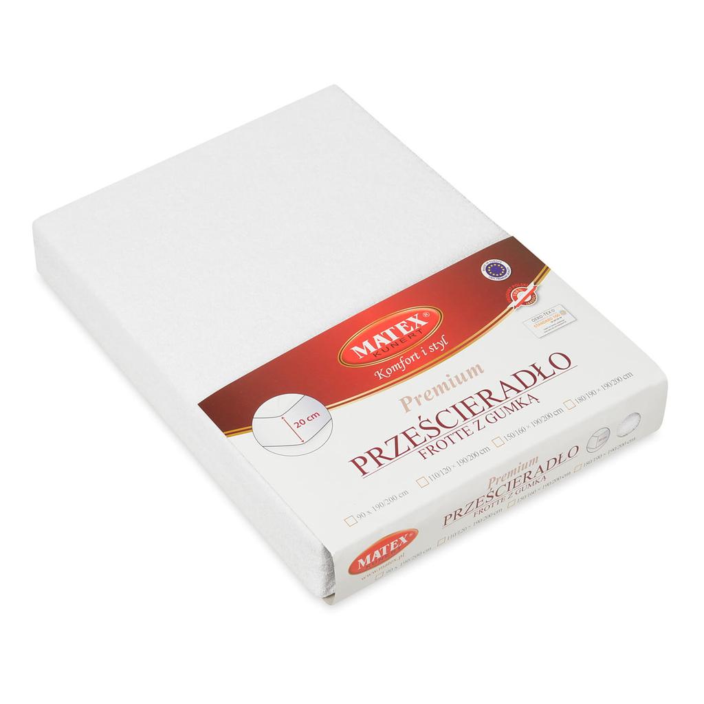 Prześcieradło frotte z gumką 130/140x190/200 premium białe