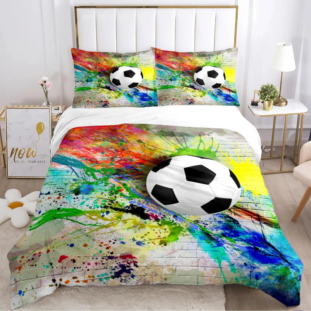 Fußball Bettbezug Set Weiche Bettdecke Bettwäschesets und Kissenbezüge für Jugendliche, Einzel-/Doppel-/Queen-/King Bettbezug Kissenbezug