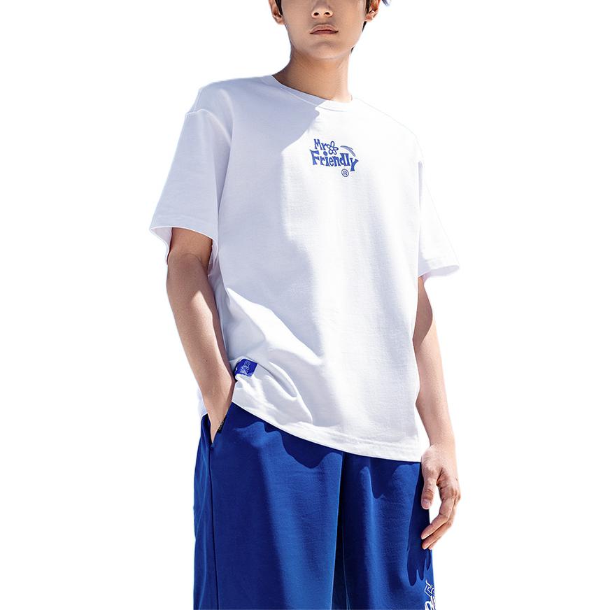 Anta Colorful Cartoon Character Pattern Letter Print Round Neck T-Shirt Unisex Tops White 172228115-1