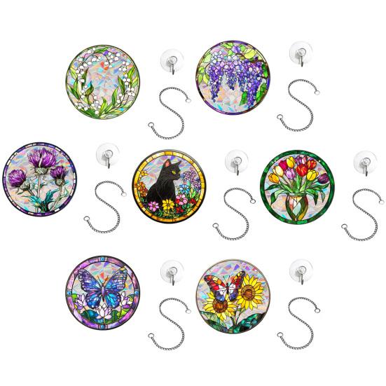 Stained Glass Window Hanging Ornament Colorful Acrylic Suncatcher Panel with Chain