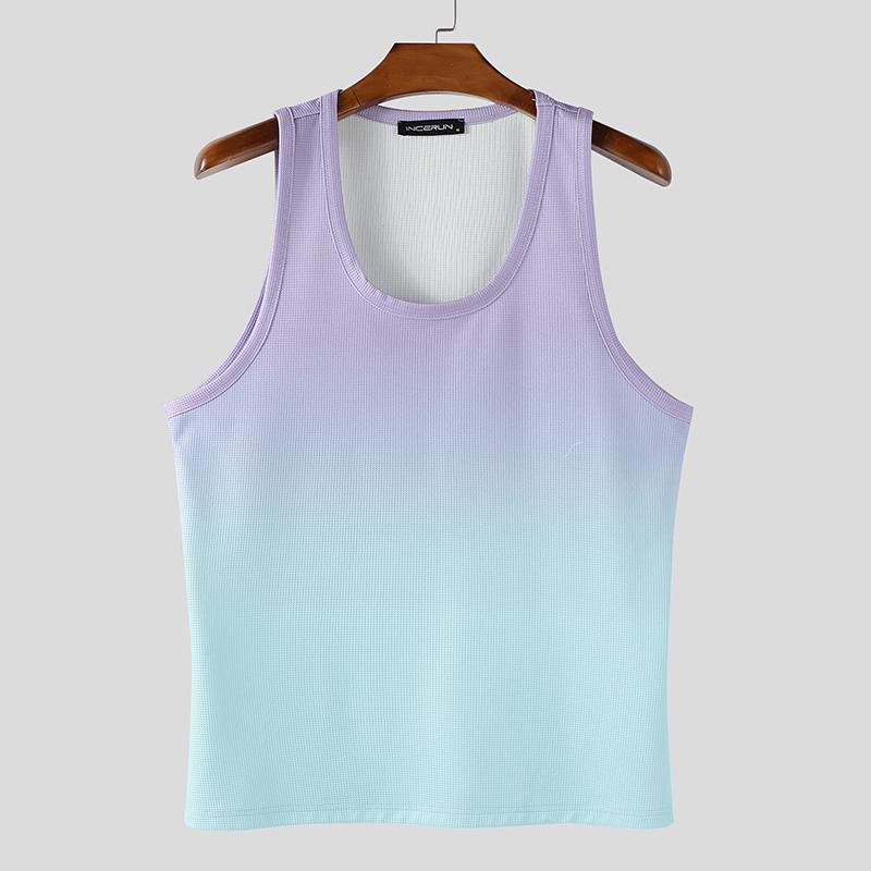 INCERUN Men U Neck Sleeveless Gradient Texture Casual Tank Tops