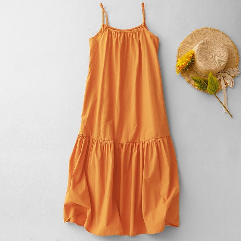 

2025 летняя новая юбка на подтяжках из хлопка с оранжевым оттенком, женское платье для путешествий на море, без рукавов, с маятником 2XL
