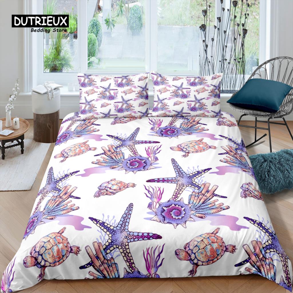 

Home Living Luxury 3D Fish Coral Bedding Set Starfish Duvet Cover Pillowcase Queen and King EU/US/AU/UK Size Comforter Bedding EU single(135x200cm)