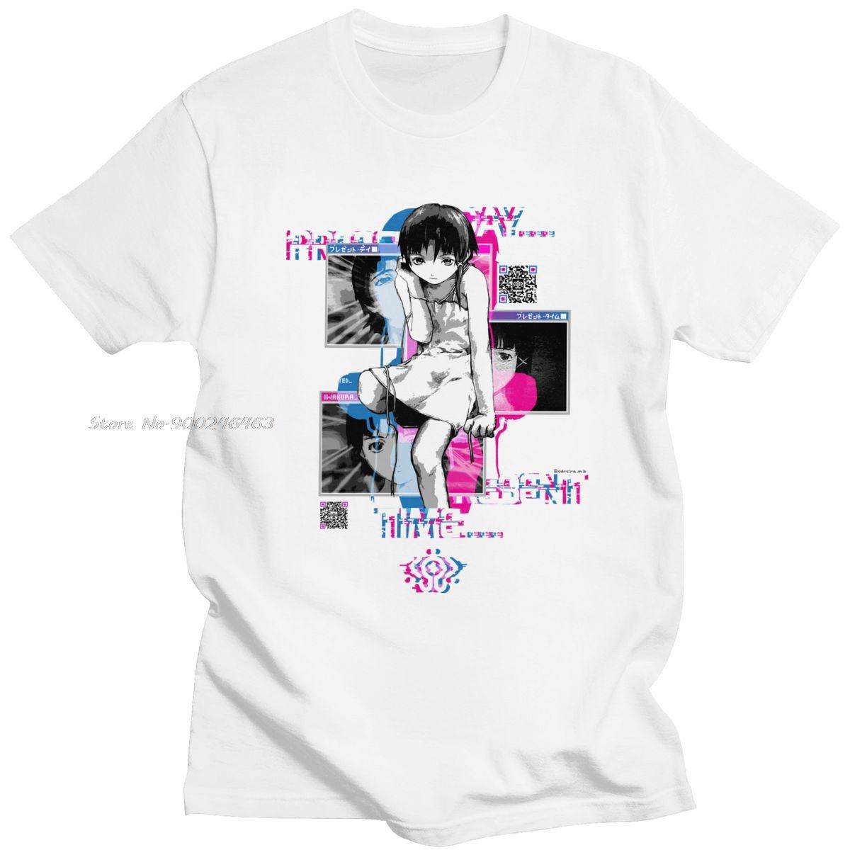 

Glitch Serial ExperiUnisexts Lain T Shirt Unisex Short Sleeve Cotton Harajuku Tshirt Streetwear Unisexga Tshirt Anime TV Tee Tops S