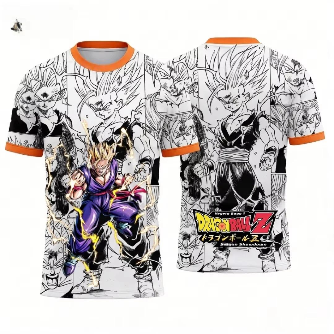Summer Dragon Ball Goku & Gohan Father-son Comic-style 3D Embroidered Breathable Kids T-shirt for Adults - Parent-Child Top 100