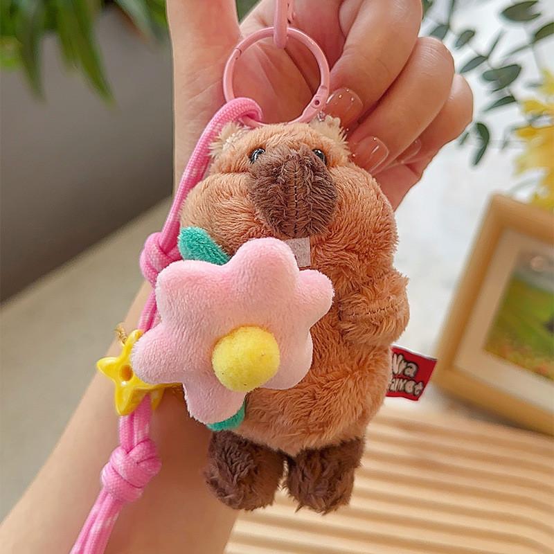 Picking Flower Groundhog Plush Pendant Cute Cartoon Animal Keychain Gift Small