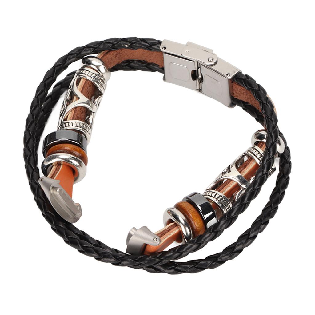 Smartwatch Band Leather Watch Replacement Wrist Strap Ethnic Vintage Style for Fitbit LuxeBrown