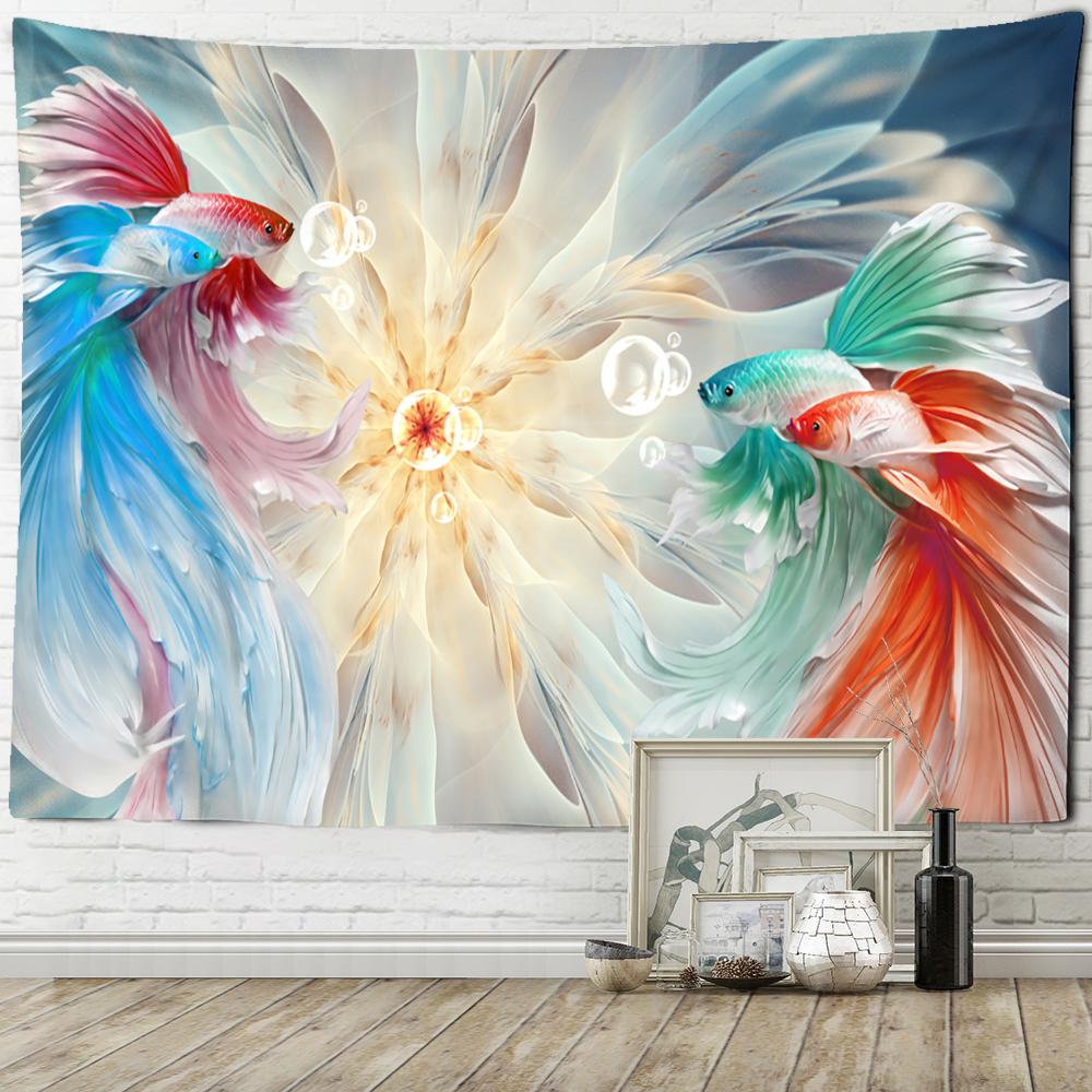 Frunze Moarte Lotus Koi Tapiserie Artă Agățată de Perete Natură Plantă Hippie Tapiz Decor Acasă Fundal Pânză