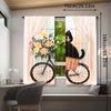 Whimsical Cat Riding Bicycle Abstract Art Curtains Design Semi Transparent Polyester Drapes Floral Accen Set Of 2 Made With Rod Pocket
