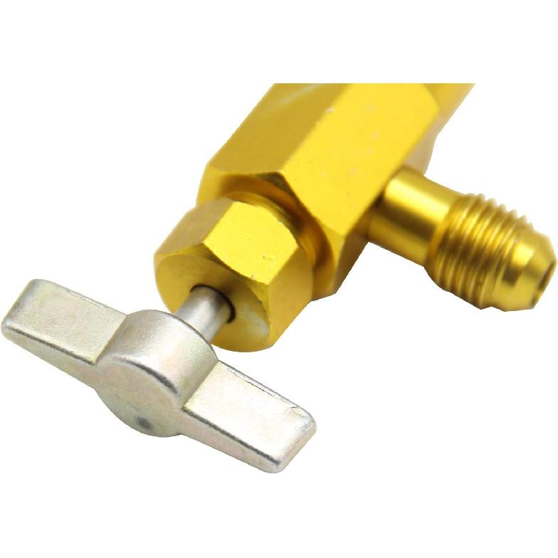 R134A Self-Sealing Can Tap Valve Refrigerant Dispenser Tool Bottle Opener, with 1/2" Female Right Hand Thread, 1/4inch SAE Male, T handle for easy