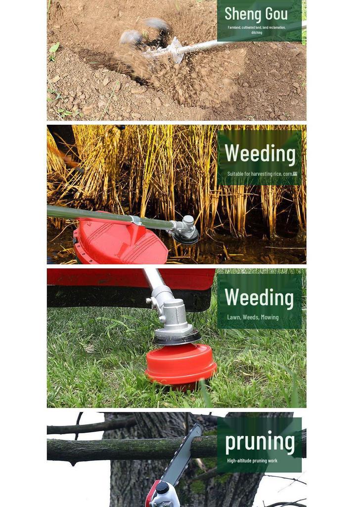 Multi-Functional Electric Lawn Mower with Backpack, Lithium Battery, Powerful Brush Cutter, Trimmer, and High Reach Greenery Tool.