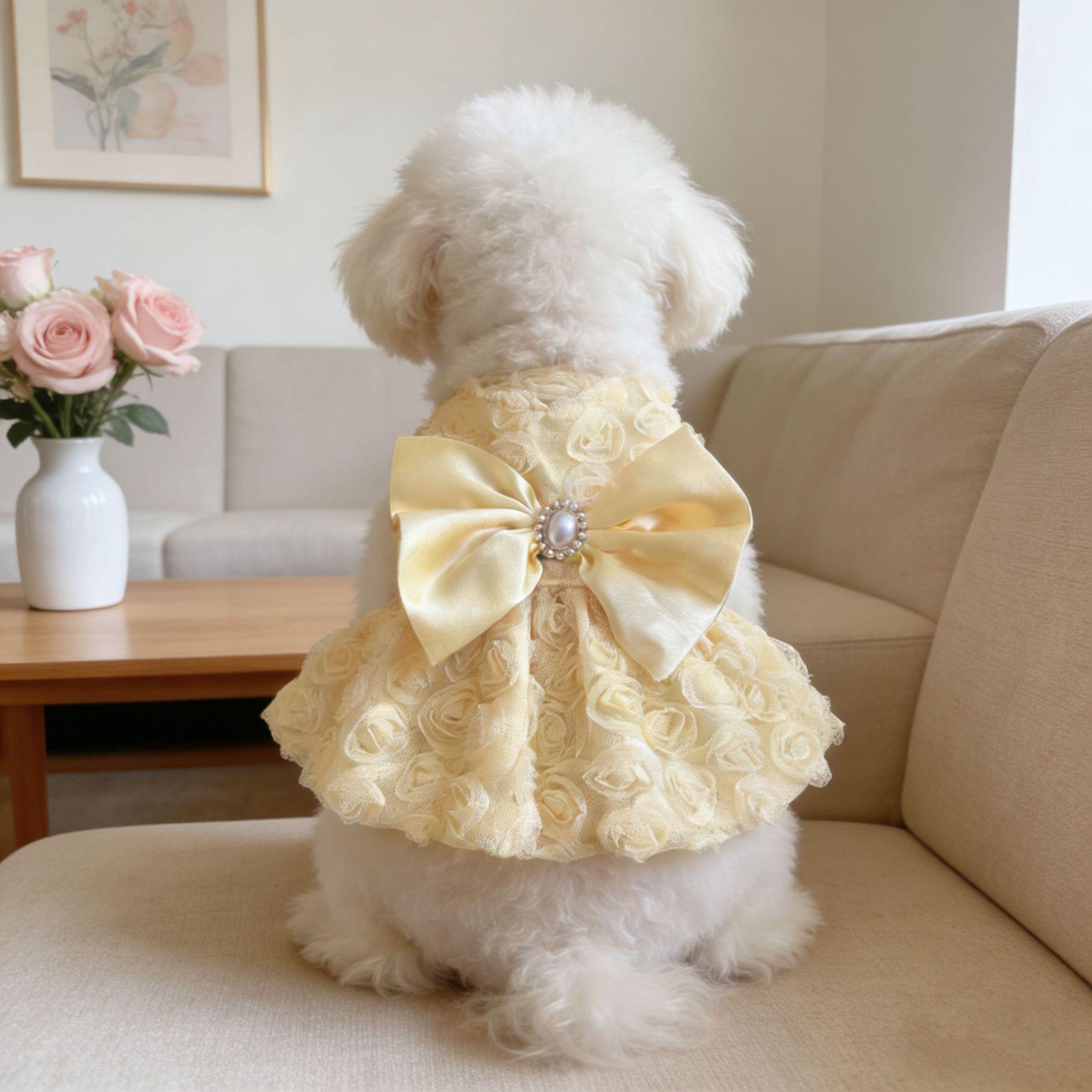 Buffy Pet Maison Robe Jupe Vêtements Mignons pour Animaux Vêtements Chat Chien Vêtements Animaux Vêtements Teddy Fabricant de Vêtements pour Animaux M jaune