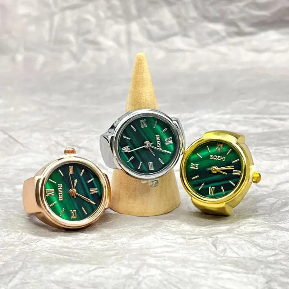 Mini Quartz Watch Clock Finger Rings for Men Women Elastic Strap Punk Gothic Couple Roman Ring Personality Jewelry Gift