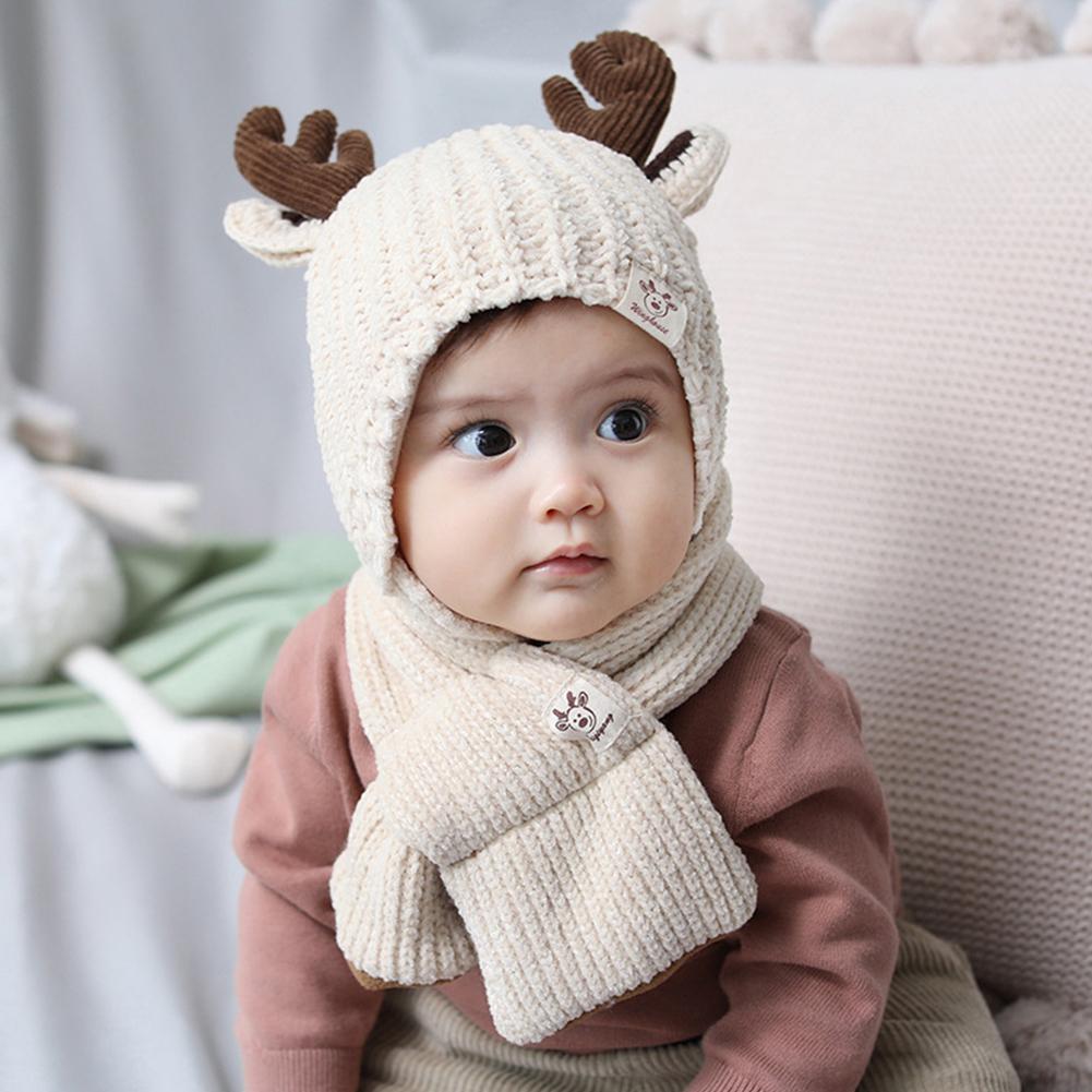 Children's Winter Lovely Soft Elk Wool Knitted Warm Stain Hat Scarf