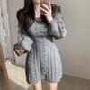 Spring Autumn Casual Slim Mini Dress Fashion Long Sleeve Elasticity Sweater Dresses V-neck Solid A-line Knitted Dress for Women
