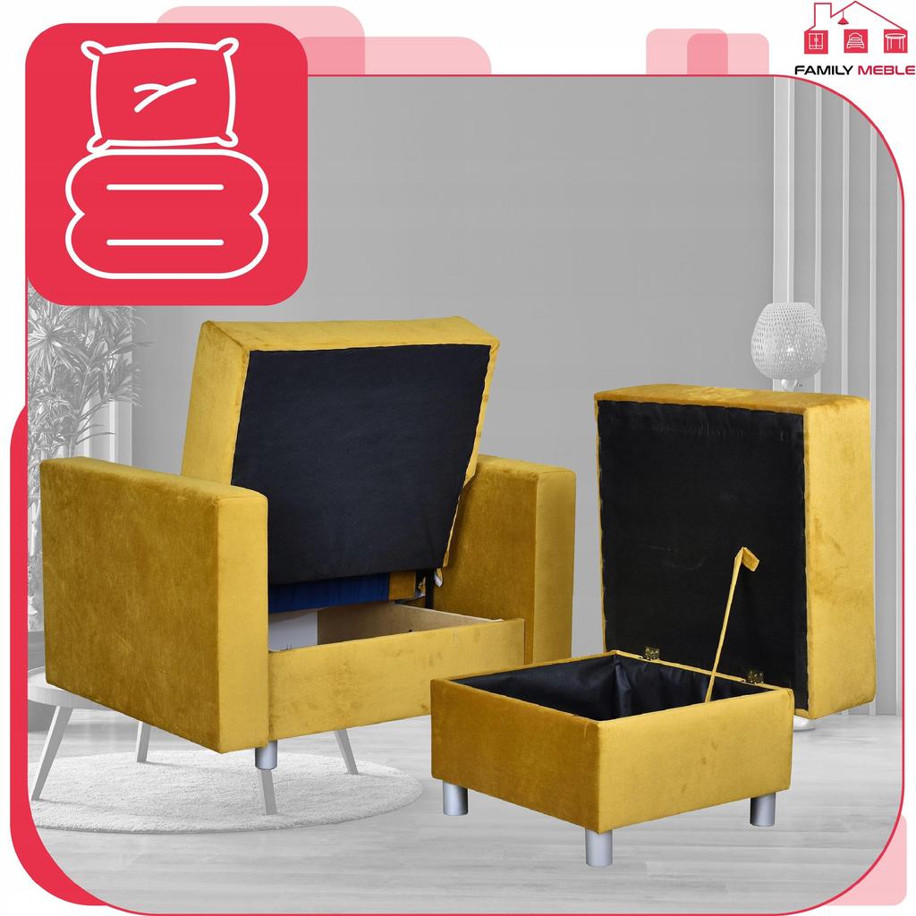 Alicja Reclining Armchair for Sleeping with a Container Family Meble Yellow Gold
