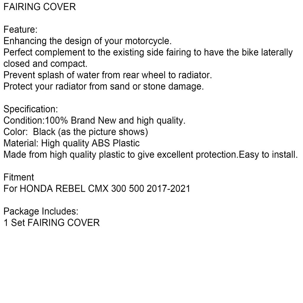 Under Fairing Cover Belly Pan Panel Engine Guard for Honda Rebel CMX 300/500 17-21