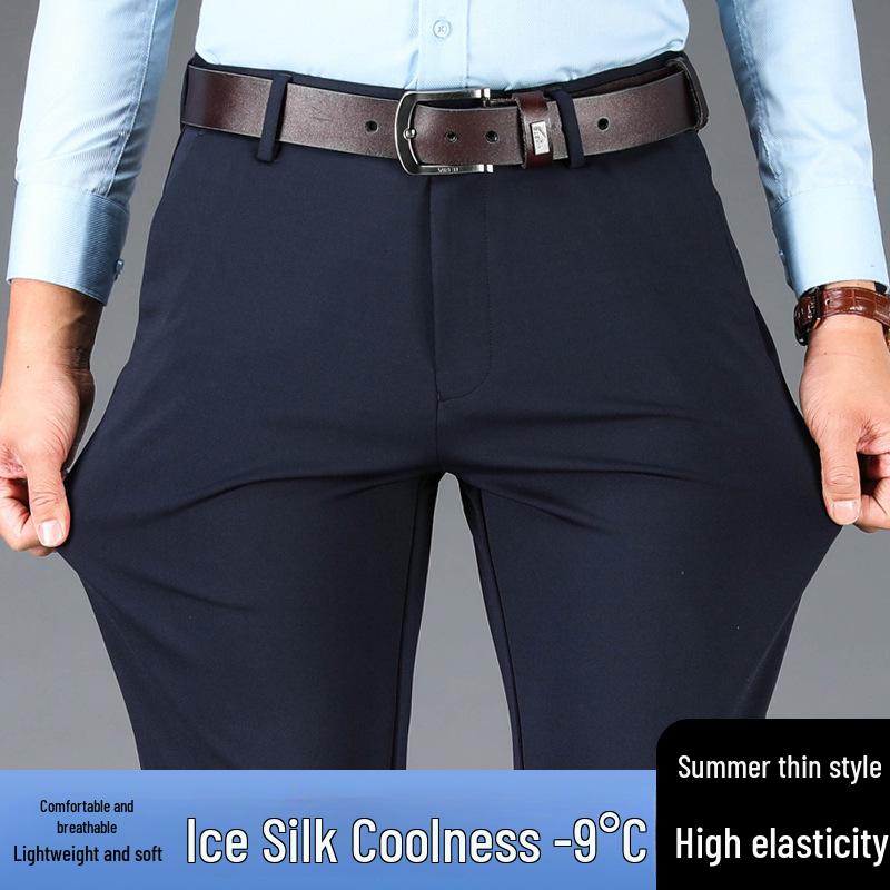 Pánské nadměrné ležérní elastické oblekové kalhoty - Slim fit, nemačkavé, formální kalhoty pro business