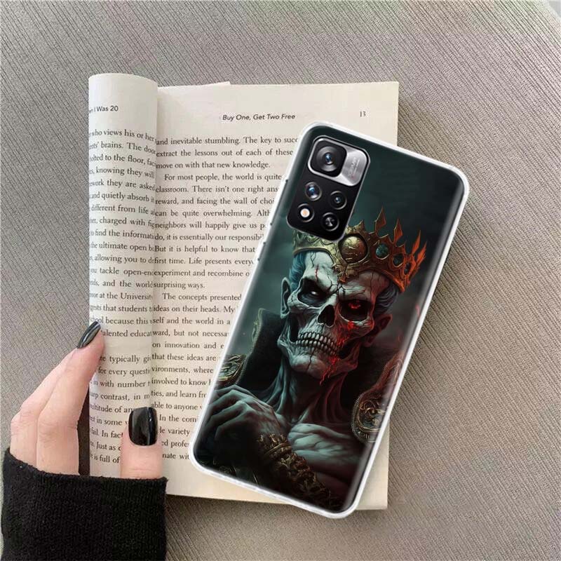 Crown Skeleton Emperor Phone Case For Redmi Note 13 12 Pro Plus 14 15 Pro 5G 11 11T 11E 11S 10 Pro 10S 9 9S Cover Cell Clear TPU