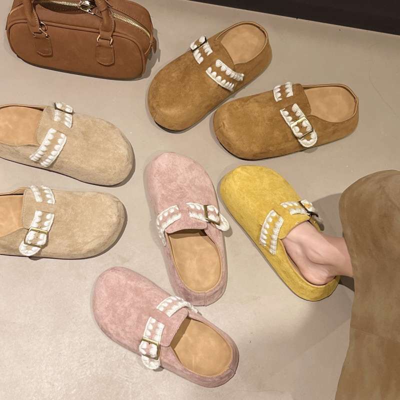 Platform Birkenstock Shoes Bag Head Half Slippers Women's Outer Wear 2025 New Spring and Summer One-pedal Ugly and Cute Boken Single Shoes Sandals